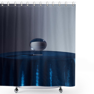 Personality  Crystal Ball On Round Table With Dark Blue Tablecloth On Grey  Shower Curtains
