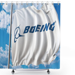 Personality  Waving Flag With Boeing Logo Against Sky And Clouds. Editorial 3D Rendering Shower Curtains