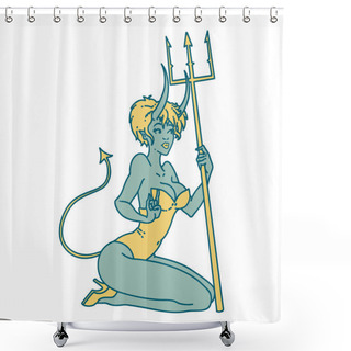 Personality  Iconic Tattoo Style Image Of A Pinup Devil Girl Shower Curtains