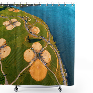 Personality  Aerial View Of Baseball Fields On Randalls Island In New York Shower Curtains