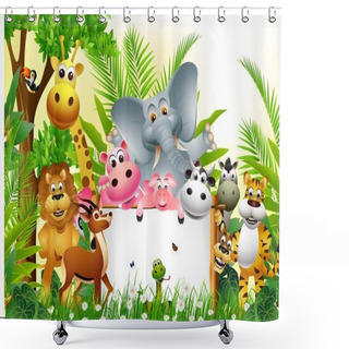 Personality  Funny Animal Cartoon Set With Blank Sign Shower Curtains