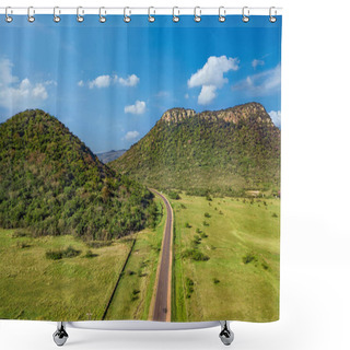 Personality  Aerial View Of The Cerro Jhu (Cerro Negro). This Hills Are One Of The Visual Landmarks Of The City Of Paraguari In Paraguay.  Shower Curtains