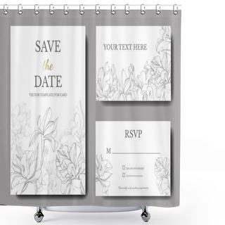 Personality  Iris Floral Botanical Flowers. Black And White Engraved Ink Art. Wedding Background Card Floral Decorative Border. Shower Curtains