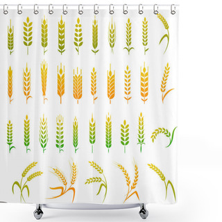 Personality  Cereals Icon Set With Rice, Wheat, Corn, Oats, Rye, Barley. Concept For Organic Products Label, Harvest And Farming, Grain, Bakery, Healthy Food. Shower Curtains