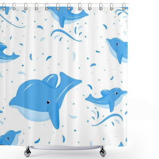 Personality  Seamless Pattern With Blue Funny Dolphin. Vector Background. Baby Fabric Textile. Summer Backdrop. For Wrapping, Package Product, T Shirt Clothes Print. Shower Curtains