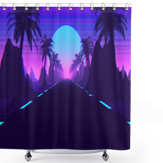 Personality  80s Synthwave And Retrowave Background Shower Curtains