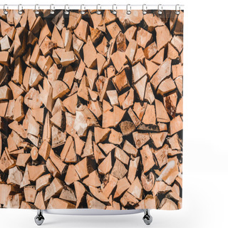 Personality  Pile Of Brown Cut Textured Firewood At Sunny Day  Shower Curtains