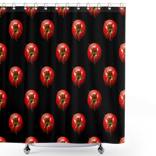 Personality  Top View Of Red Whole Tomatoes Isolated On Black, Seamless Pattern Shower Curtains
