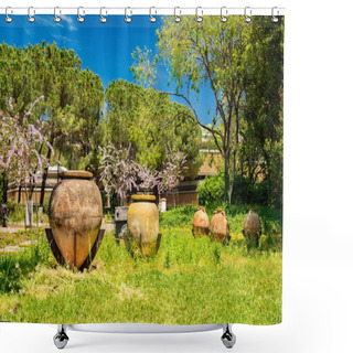 Personality  Syracuse - April 2019, Italy: Ancient Amphoras In The Archaeological Museum Of Paolo Orsi In Syracuse Shower Curtains