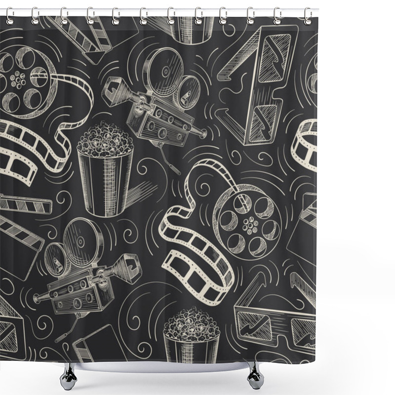 Personality  Vintage Cinema Sketchy Seamless Pattern. Shower Curtains
