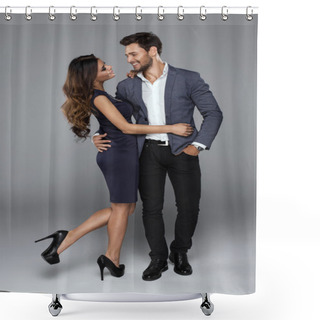 Personality  Portrait Of Beautiful Smiling Woman With Handsome Man Shower Curtains