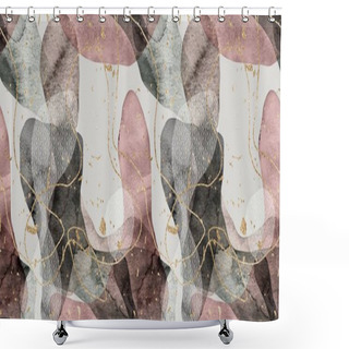 Personality  Seamless Watercolor Abstract Organic Blob Shape Overlay With Gold Lines And Flecks Border Pattern Shower Curtains