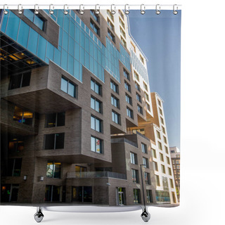 Personality  Low Angle View Of Beautiful Modern Building With Large Glass Windows At Barcode District, Oslo Shower Curtains