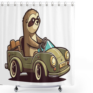 Personality  Sloth Riding A Car Vector Illustration Shower Curtains