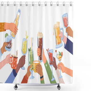 Personality  Cheers Hands Holding Drinks And Beverages Vector Shower Curtains