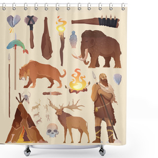 Personality  Vector Elements. Primitive Man. Shower Curtains