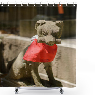Personality  Closeup Of A Stone Fox Statue. Shower Curtains