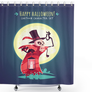 Personality  Funny Halloween Hatter Skull. Vector Character Illustration Shower Curtains