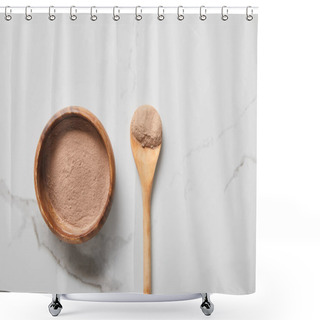 Personality  Top View Of Clay Powder In Bowl And Spoon On Marble Table  Shower Curtains