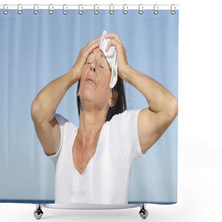 Personality  Mature Woman Exhausted Stress Sweating Shower Curtains
