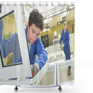 Personality  People Working In Window Factory Shower Curtains
