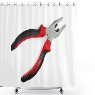 Personality  A Black And Red Hand Pliers Isolated Over White Shower Curtains