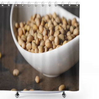 Personality  Selective Focus Of Soybean In White Bowl On Table Shower Curtains