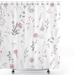 Personality  Seamless Patterm Based On Color Hand Painted Ink Leaves, Flowers And Herbs With Dog Rose And Chrysanthemum. Shower Curtains