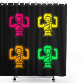 Personality  Bodybuilding Four Color Glowing Neon Vector Icon Shower Curtains