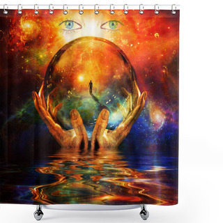 Personality  Glass Ball In Hands With Abstract Background Shower Curtains