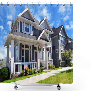 Personality  Beautiful New Contempory Suburban Houses With Colorful Summer Gardens In A Canadian Neighborhood. Shower Curtains