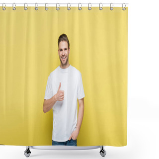 Personality  Smiling Man With Hand In Pocket Showing Like On Yellow Shower Curtains