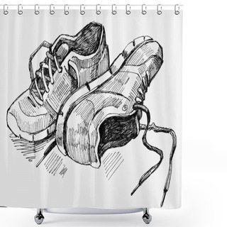 Personality  Hand Drawn Illustration Of Sneakers Shower Curtains