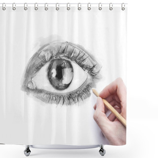 Personality  Drawing Eye With Pencil Shower Curtains