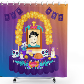 Personality  Flat Dia De Muertos Vector Design Illustration Shower Curtains