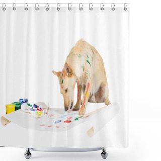 Personality  Dog Painting With Its Paw Shower Curtains