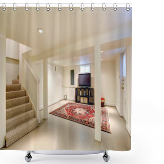 Personality  House Interior. Basement Room With TV Shower Curtains
