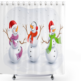 Personality  Funny Snowmen. Vector Illustration Shower Curtains