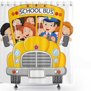 Personality  School Kids Cartoon Riding A School Bus Shower Curtains