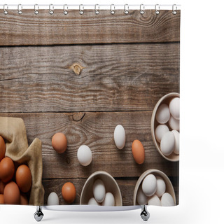 Personality   Top View Of Chicken Eggs In Bowls On Wooden Table With Cloth Shower Curtains