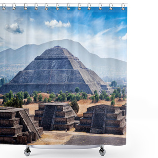 Personality  Panorama Of Teotihuacan Pyramids Shower Curtains