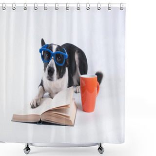 Personality  Mixed Breed Dog Reading A Book Shower Curtains