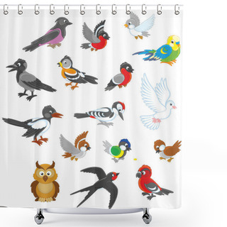 Personality  Vector Set Of Birds In Cartoon Style Shower Curtains
