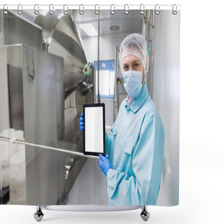 Personality  Scientist Show Empty Tablet Near Steel Machine Shower Curtains