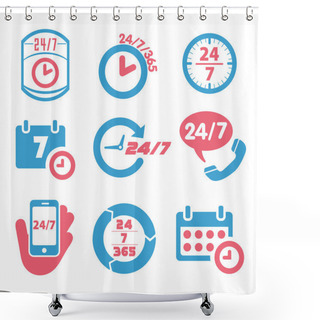 Personality  Open 24 Hours A Day And 7 Days A Week Icons Shower Curtains
