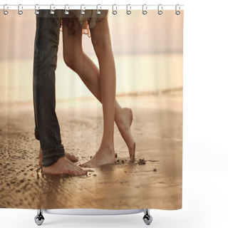 Personality  A Loving Young Couple Hugging And Kissing On The Beach. Lovers M Shower Curtains