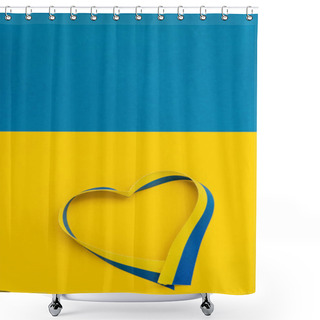 Personality  Top View Of Ribbon In Heart Symbol On Ukrainian Flag Shower Curtains