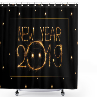 Personality  Close Up View Of 2019 New Year Light Sign On Black Background Shower Curtains