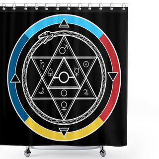 Personality  Alchemy Hexagon In A Circle Shower Curtains
