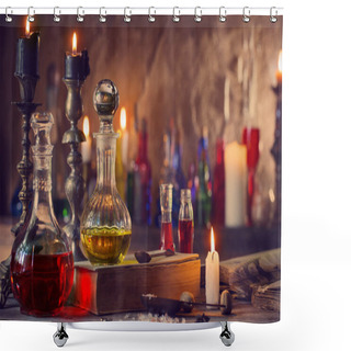 Personality  Magic Potion, Ancient Books And Candles Shower Curtains